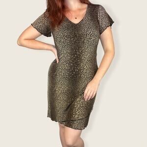 Vintage 90s Size 10 Dress Barn Neutral Leopard Print Cheetah Print Mini Dress